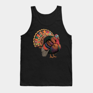 Colorful Patchwork Turkey Illustration – Vintage Thanksgiving Tank Top