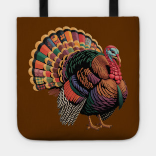 Colorful Patchwork Turkey Illustration – Vintage Thanksgiving Tote