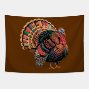 Colorful Patchwork Turkey Illustration – Vintage Thanksgiving Tapestry