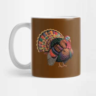 Colorful Patchwork Turkey Illustration – Vintage Thanksgiving Mug