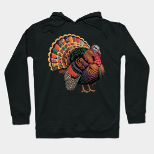 Colorful Patchwork Turkey Illustration – Vintage Thanksgiving Hoodie