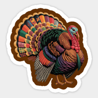 Colorful Patchwork Turkey Illustration – Vintage Thanksgiving Magnet