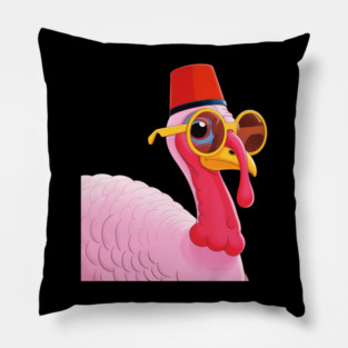 Cool Turkey with Fez and Sunglasses – Funny Retro Bird Pillow