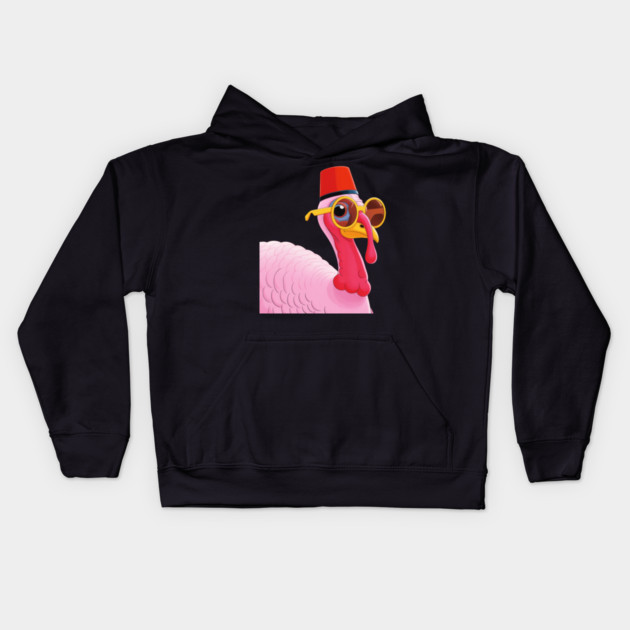 Cool Turkey with Fez and Sunglasses – Funny Retro Bird Kids Hoodie by Creatifly Graphic Tees