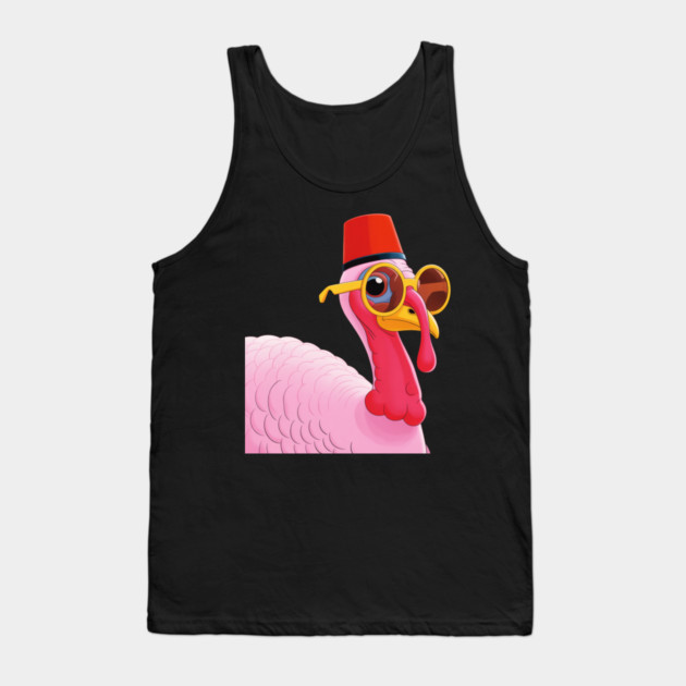 Cool Turkey with Fez and Sunglasses – Funny Retro Bird Tank Top by Creatifly Graphic Tees