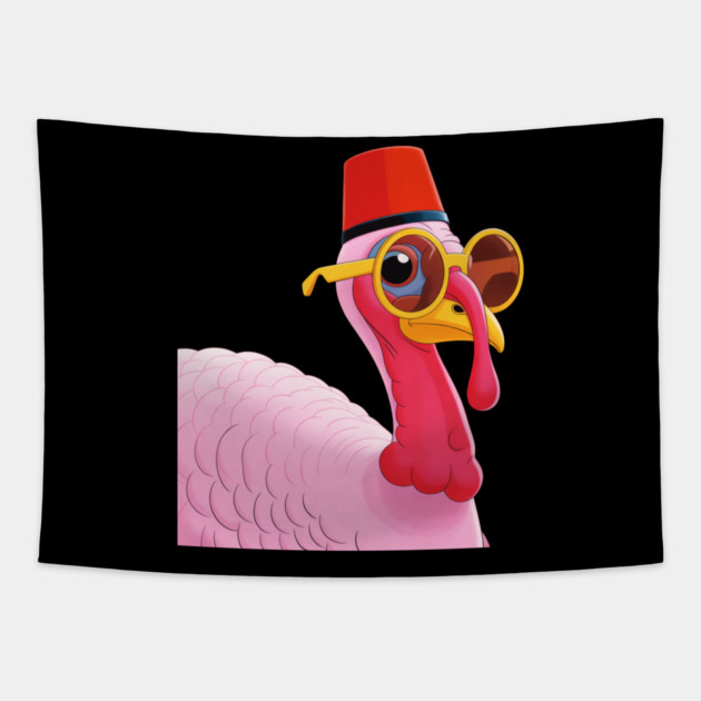 Cool Turkey with Fez and Sunglasses – Funny Retro Bird Tapestry by Creatifly Graphic Tees
