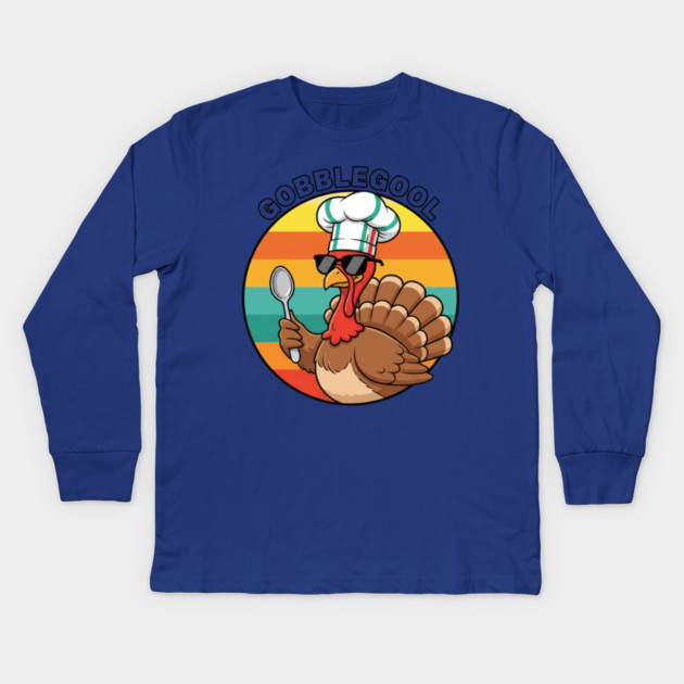 Gobblegool Turkey Chef – Funny Thanksgiving Italian Turkey Kids Long Sleeve T-Shirt by Creatifly Graphic Tees