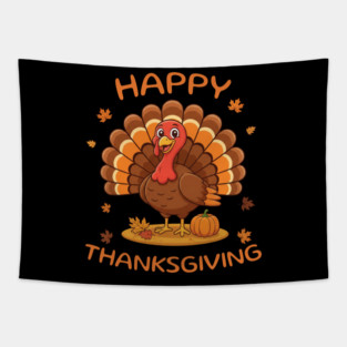 Happy Thanksgiving Turkey - Funny Fall Harvest Holiday Tapestry