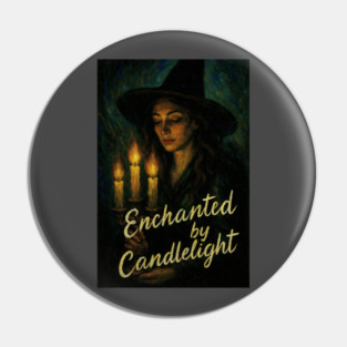 Emotional Holiday Scene with Witch, Firelight, and Gift Pin