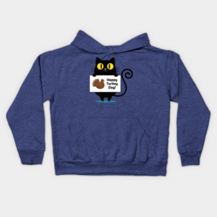 Happy Turkey Day Black Cat Thanksgiving - Funny Cat Lover Kids Hoodie