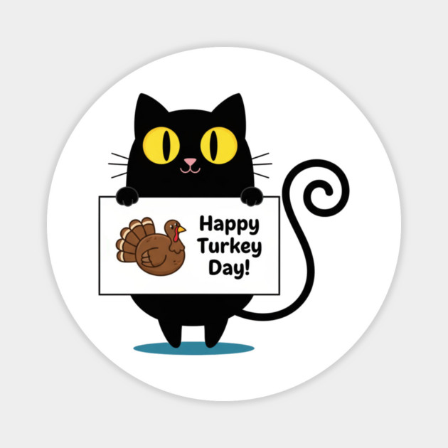 Happy Turkey Day Black Cat Thanksgiving - Funny Cat Lover Magnet by Creatifly Graphic Tees