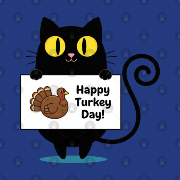 Happy Turkey Day Black Cat Thanksgiving - Funny Cat Lover by Creatifly Graphic Tees