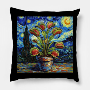 Venus Flytrap Carnivorous Plant Starry Night Van Gogh Style Pillow