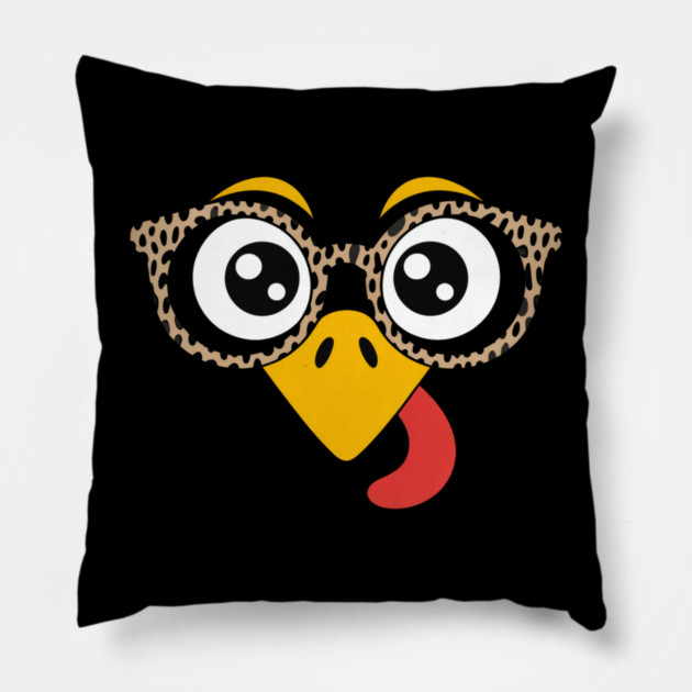 Funny Turkey Face with Glasses Thanksgiving Pillow by Creatifly Graphic Tees