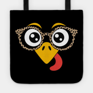 Funny Turkey Face with Glasses Thanksgiving Tote