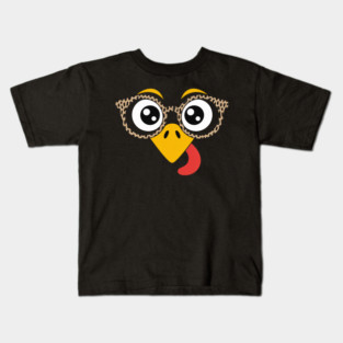 Funny Turkey Face with Glasses Thanksgiving Kids T-Shirt