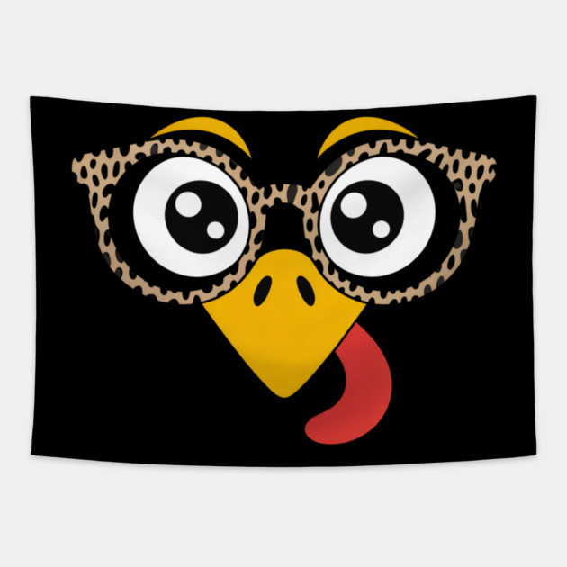 Funny Turkey Face with Glasses Thanksgiving Tapestry by Creatifly Graphic Tees