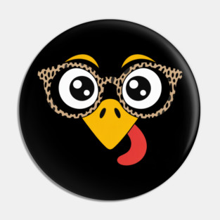 Funny Turkey Face with Glasses Thanksgiving Pin