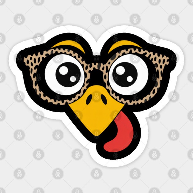 Funny Turkey Face with Glasses Thanksgiving Sticker by Creatifly Graphic Tees