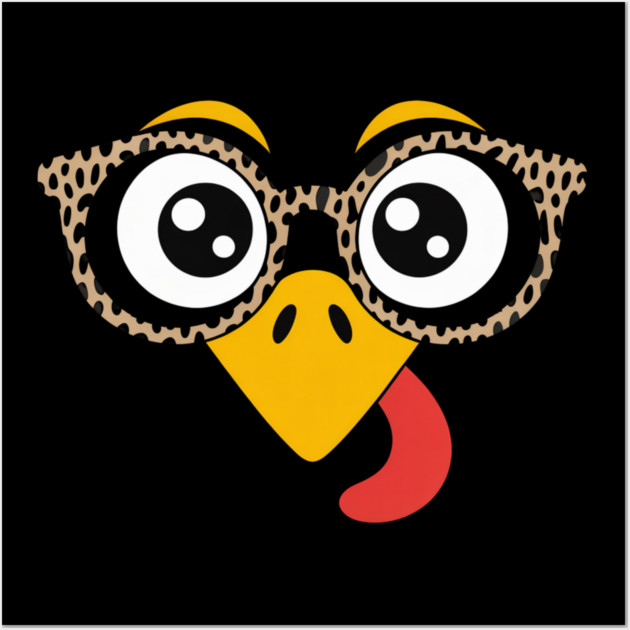 Funny Turkey Face with Glasses Thanksgiving Wall Art by Creatifly Graphic Tees