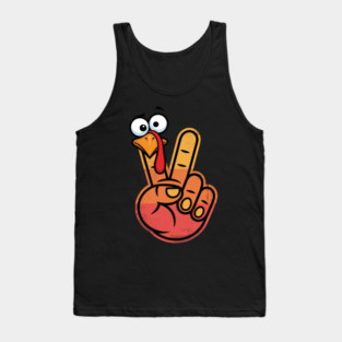 Peace Sign Turkey Hand Thanksgiving - Funny Turkey Hand Gesture Tank Top