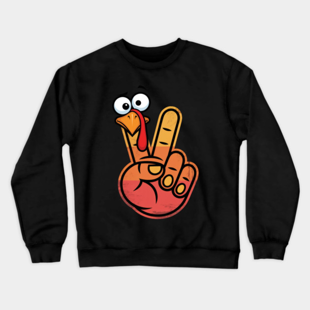 Peace Sign Turkey Hand Thanksgiving - Funny Turkey Hand Gesture Crewneck Sweatshirt by Creatifly Graphic Tees