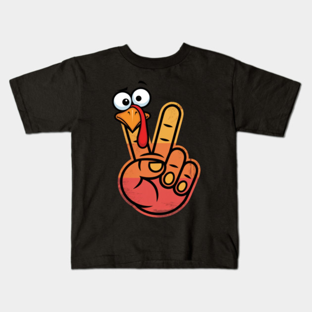 Peace Sign Turkey Hand Thanksgiving - Funny Turkey Hand Gesture Kids T-Shirt by Creatifly Graphic Tees
