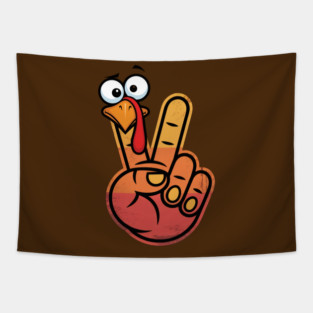 Peace Sign Turkey Hand Thanksgiving - Funny Turkey Hand Gesture Tapestry