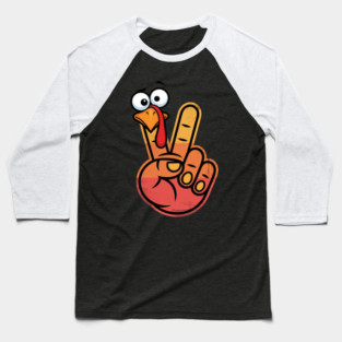 Peace Sign Turkey Hand Thanksgiving - Funny Turkey Hand Gesture Baseball T-Shirt