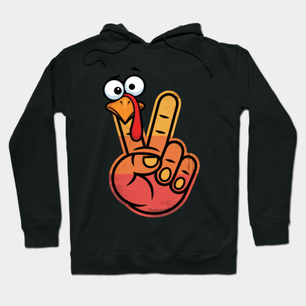 Peace Sign Turkey Hand Thanksgiving - Funny Turkey Hand Gesture Hoodie by Creatifly Graphic Tees
