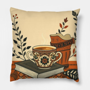 Classic Novels and Cappuccino coffee Pillow