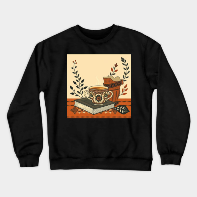 Classic Novels and Cappuccino coffee Crewneck Sweatshirt by SR8891