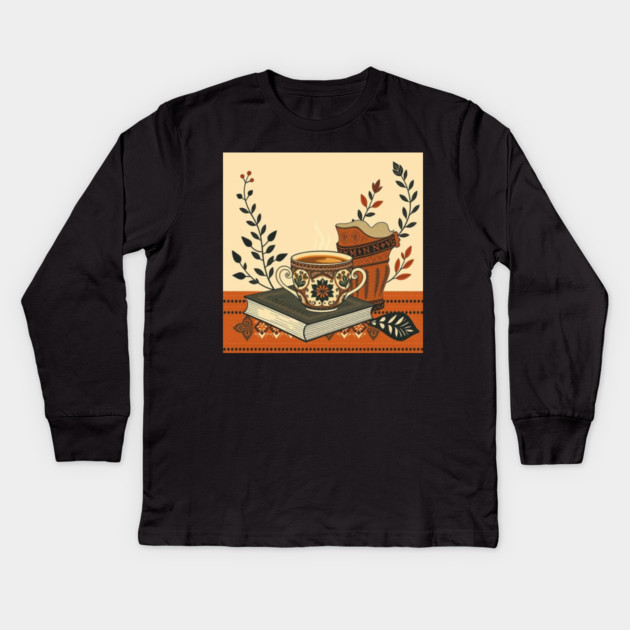 Classic Novels and Cappuccino coffee Kids Long Sleeve T-Shirt by SR8891