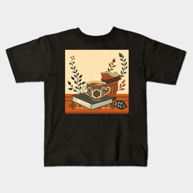 Classic Novels and Cappuccino coffee Kids T-Shirt by SR8891