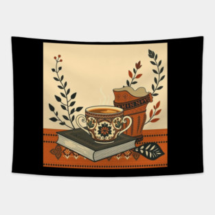 Classic Novels and Cappuccino coffee Tapestry