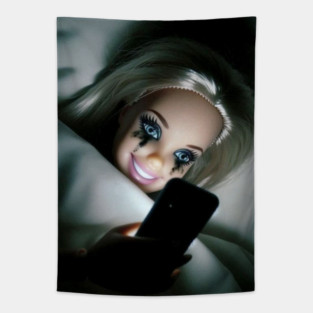 Creepy Doll at Midnight – Horror Aesthetic Art Meme Tapestry