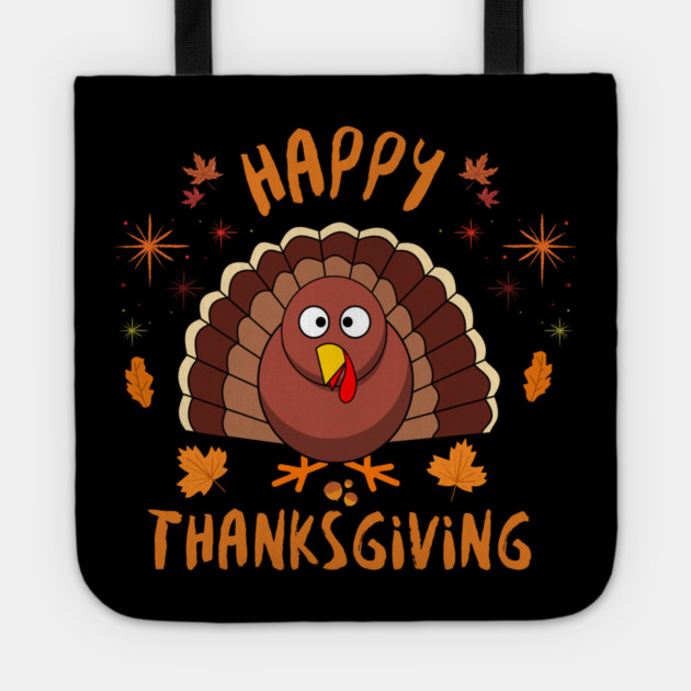 Happy Thanksgiving Turkey - Cute Fall Autumn Holiday Tote by Creatifly Graphic Tees