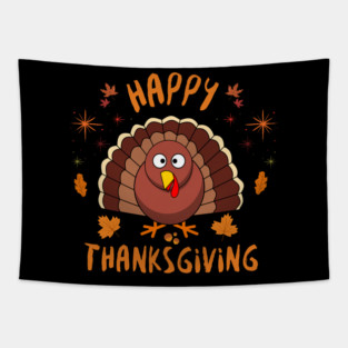 Happy Thanksgiving Turkey - Cute Fall Autumn Holiday Tapestry