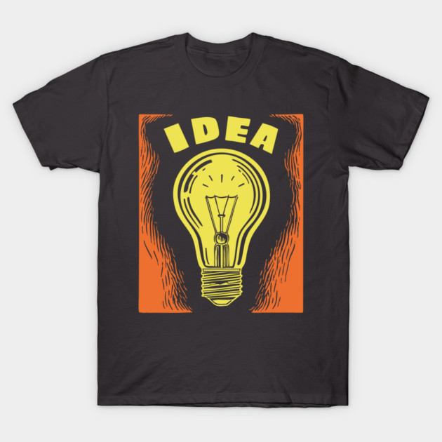 Bright Idea Lightbulb Vintage Linocut Graphic T-Shirt by TuncGK