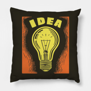 Bright Idea Lightbulb Vintage Linocut Graphic Pillow