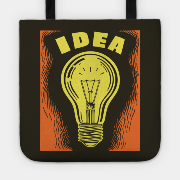 Bright Idea Lightbulb Vintage Linocut Graphic Tote by TuncGK