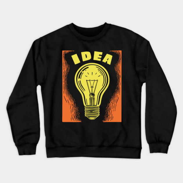 Bright Idea Lightbulb Vintage Linocut Graphic Crewneck Sweatshirt by TuncGK