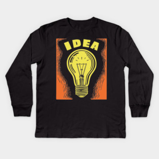 Bright Idea Lightbulb Vintage Linocut Graphic Kids Long Sleeve T-Shirt