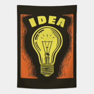 Bright Idea Lightbulb Vintage Linocut Graphic Tapestry