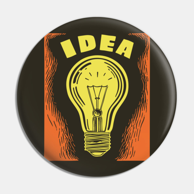 Bright Idea Lightbulb Vintage Linocut Graphic Pin by TuncGK