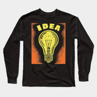 Bright Idea Lightbulb Vintage Linocut Graphic Long Sleeve T-Shirt
