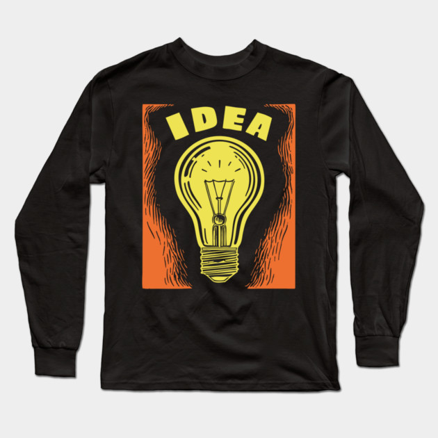 Bright Idea Lightbulb Vintage Linocut Graphic Long Sleeve T-Shirt by TuncGK