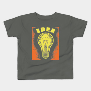Bright Idea Lightbulb Vintage Linocut Graphic Kids T-Shirt