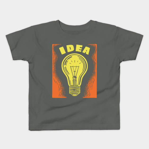 Bright Idea Lightbulb Vintage Linocut Graphic Kids T-Shirt by TuncGK