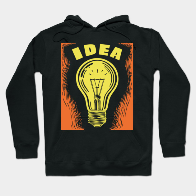 Bright Idea Lightbulb Vintage Linocut Graphic Hoodie by TuncGK